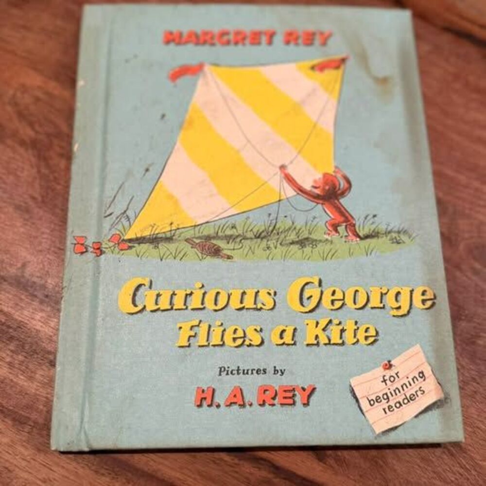 Vintage Curious George Flies a Kite Hardcover Book Weekly Reader Edition 1958
